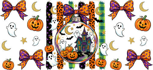 Halloween Haunted House Bows UV DTF Cup Wrap for 16oz Libbey Can KA-18854