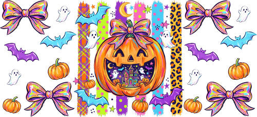 Colorful Halloween Pumpkin UV DTF Cup Wrap for 16oz Libbey Can KA-18860