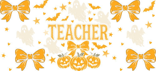 Teacher Halloween Bows UV DTF Cup Wrap for 16oz Libbey Can KA-18866