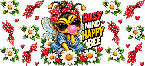 Busy Mind Happy Bee UV DTF Cup Wrap for 16oz Libbey Can KA-18873