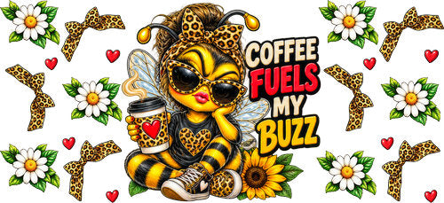 Coffee Fuels My Buzz Bee UV DTF Cup Wrap for 16oz Libbey Can KA-18874
