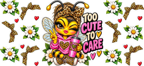 Too Cute to Care Bee UV DTF Cup Wrap for 16oz Libbey Can KA-18875