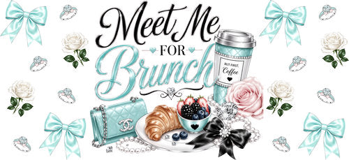 Meet Me for Brunch Aqua UV DTF Cup Wrap for 16oz Libbey Can KA-18983