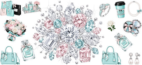 Aqua Diamond Floral UV DTF Cup Wrap for 16oz Libbey Can KA-18991