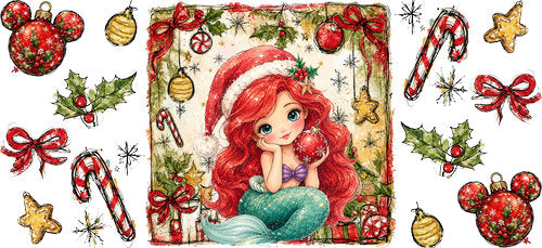 Mermaid Princess Christmas UV DTF Cup Wrap for 16oz Libbey Can KA-19028