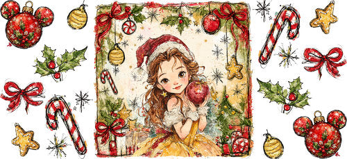 Yellow Princess Christmas UV DTF Cup Wrap for 16oz Libbey Can KA-19029