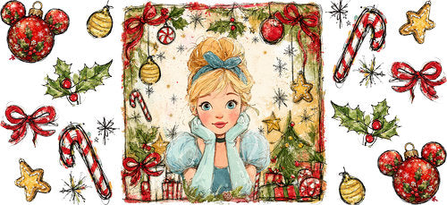 Blue Princess Christmas UV DTF Cup Wrap for 16oz Libbey Can KA-19030