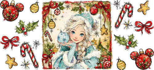 Winter Princess Christmas UV DTF Cup Wrap for 16oz Libbey Can KA-19031