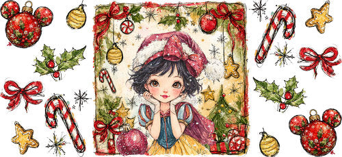 Snow Princess Christmas UV DTF Cup Wrap for 16oz Libbey Can KA-19035