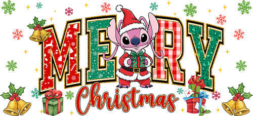 Pink Alien Merry Christmas UV DTF Cup Wrap for 16oz Libbey Can KA-19036