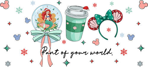 Mermaid Princess Snow Globe UV DTF Cup Wrap for 16oz Libbey Can KA-19038