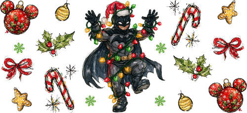 Black Hero Christmas Lights UV DTF Cup Wrap for 16oz Libbey Can KA-19040