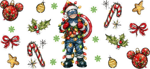 Blue Hero Christmas Lights UV DTF Cup Wrap for 16oz Libbey Can KA-19042