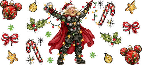 Thunder Hero Christmas Lights UV DTF Cup Wrap for 16oz Libbey Can KA-19043