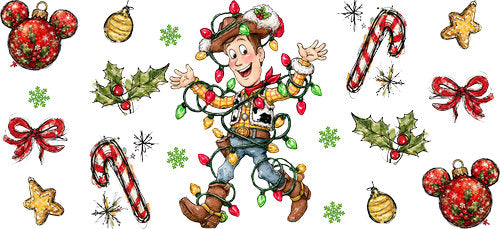 Cowboy Christmas Lights UV DTF Cup Wrap for 16oz Libbey Can KA-19044
