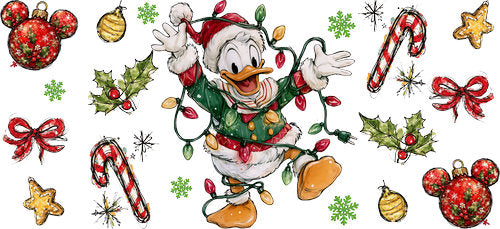 White Duck Christmas Lights UV DTF Cup Wrap for 16oz Libbey Can KA-19049