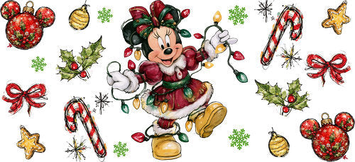 Classic Mouse Girl Christmas Lights UV DTF Cup Wrap for 16oz Libbey Can KA-19053