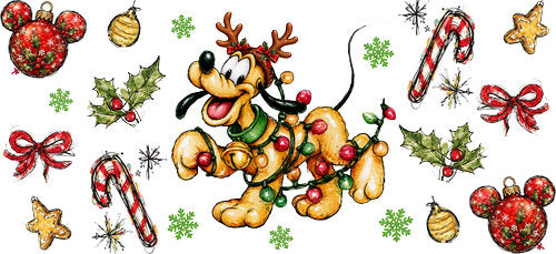 Yellow Dog Christmas Lights UV DTF Cup Wrap for 16oz Libbey Can KA-19055