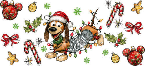 Spring Dog Christmas Lights UV DTF Cup Wrap for 16oz Libbey Can KA-19057