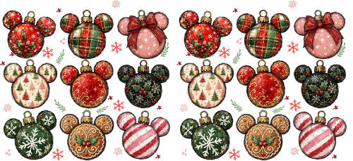 Christmas Mouse Ornament Pattern UV DTF Cup Wrap for 16oz Libbey Can KA-19062