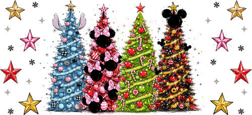 Colorful Mouse Christmas Trees UV DTF Cup Wrap for 16oz Libbey Can KA-19075