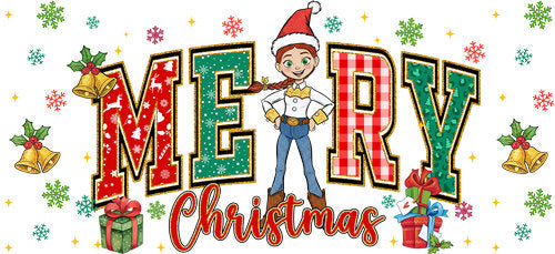 Cowboy Merry Christmas UV DTF Cup Wrap for 16oz Libbey Can KA-19086