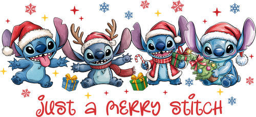 Blue Alien Merry Stitchmas UV DTF Cup Wrap for 16oz Libbey Can KA-19087