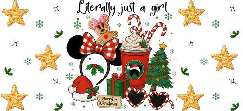 Christmas Girl Holiday Drink UV DTF Cup Wrap for 16oz Libbey Can KA-19088