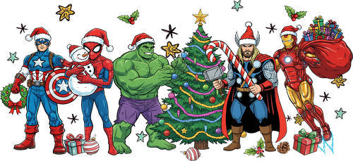 Holiday Superheroes Christmas UV DTF Cup Wrap for 16oz Libbey Can KA-19090