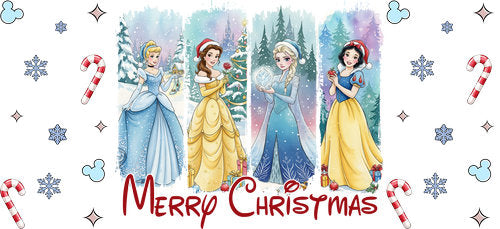 Princesses Merry Christmas UV DTF Cup Wrap for 16oz Libbey Can KA-19092