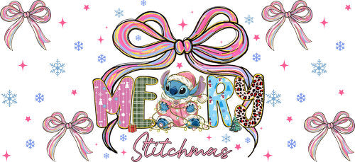 Blue Alien Merry Christmas Bow UV DTF Cup Wrap for 16oz Libbey Can KA-19097