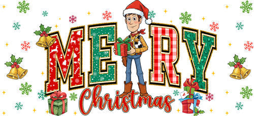 Cowboy Merry Christmas UV DTF Cup Wrap for 16oz Libbey Can KA-19099