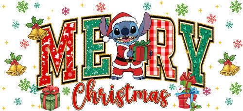 Blue Alien Merry Christmas UV DTF Cup Wrap for 16oz Libbey Can KA-19116