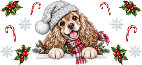 Cocker Spaniel Christmas UV DTF Cup Wrap for 16oz Libbey Can KA-19160