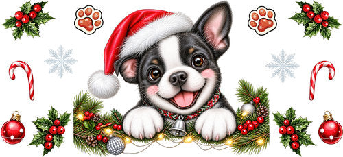 Boston Terrier Christmas UV DTF Cup Wrap for 16oz Libbey Can KA-19161