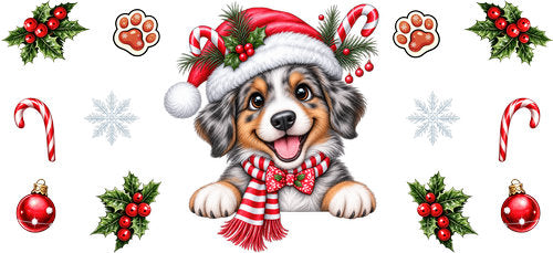 Australian Shepherd Christmas UV DTF Cup Wrap for 16oz Libbey Can KA-19163