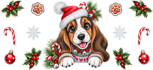 Basset Hound Christmas UV DTF Cup Wrap for 16oz Libbey Can KA-19164