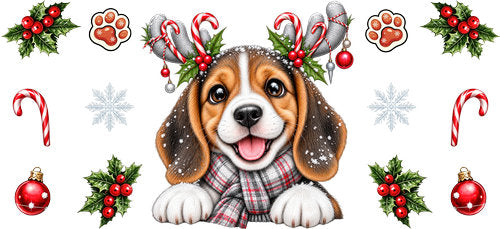 Beagle Christmas UV DTF Cup Wrap for 16oz Libbey Can KA-19165