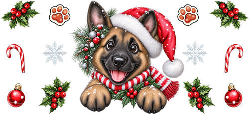 Belgian Malinois Christmas UV DTF Cup Wrap for 16oz Libbey Can KA-19167