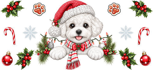 Bichon Frise Christmas UV DTF Cup Wrap for 16oz Libbey Can KA-19168