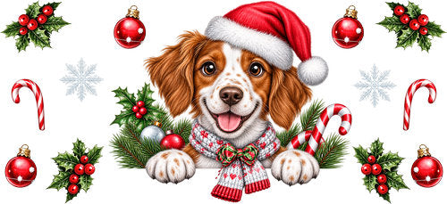 Brittany Spaniel Christmas UV DTF Cup Wrap for 16oz Libbey Can KA-19172