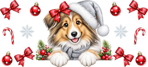 Collie Christmas UV DTF Cup Wrap for 16oz Libbey Can KA-19176