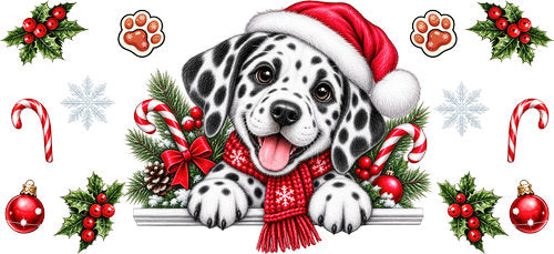 Dalmatian Christmas UV DTF Cup Wrap for 16oz Libbey Can KA-19178