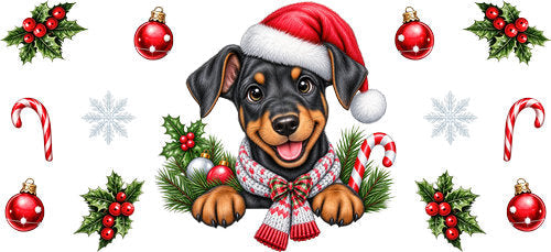 Rottweiler Christmas UV DTF Cup Wrap for 16oz Libbey Can KA-19180