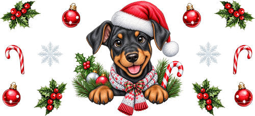 Rottweiler Christmas UV DTF Cup Wrap for 16oz Libbey Can KA-19180