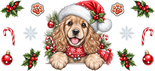 Cocker Spaniel Christmas UV DTF Cup Wrap for 16oz Libbey Can KA-19181