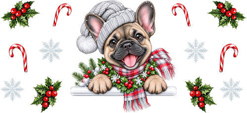 French Bulldog Christmas UV DTF Cup Wrap for 16oz Libbey Can KA-19183