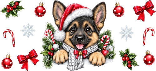 German Shepherd Christmas UV DTF Cup Wrap for 16oz Libbey Can KA-19184