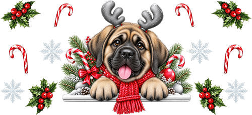 Mastiff Christmas UV DTF Cup Wrap for 16oz Libbey Can KA-19191