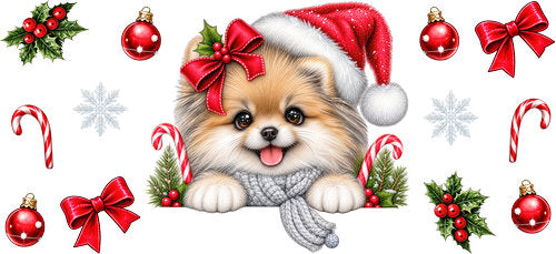 Pomeranian Christmas UV DTF Cup Wrap for 16oz Libbey Can KA-19196